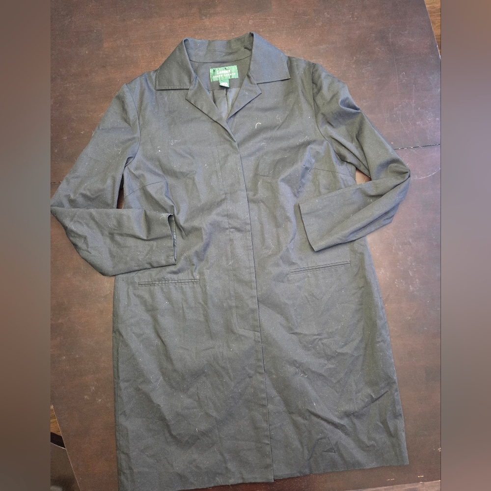 Lauren Ralph Lauren Womens Black Trench Coat Mid Length Button Up Jacket LRL